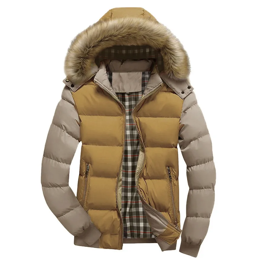 Brand New Winter Jacket Men Warm Down Jacket Fashion Brand With Fur Hood Hat Men Outwear Coat Casual Thick Mens 4XL - Цвет: Yellow