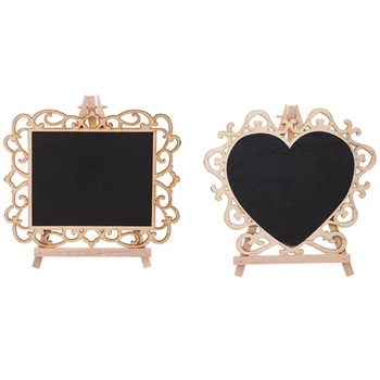 

4Pcs Nail Art Display Board Color Card Frame Vintage Wooden Blackboard - 2pcs Love Heart & 2 Pcs Square