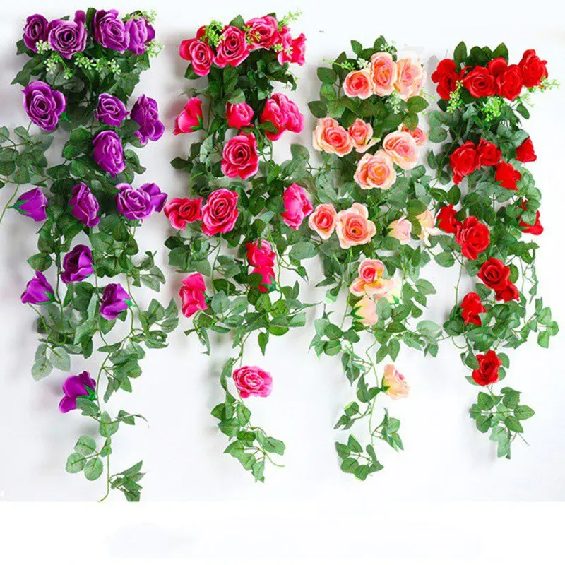 

Artificial Flower rattan Plastic Simulation Fake Rose DIY Wedding birthday party Decoration Wall backdrop flowers