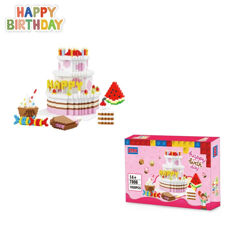 ZRK Happy Birthday Cake Building Blocks 1950pcs Mini Bricks Toys Ice cream Children Mirco Block 7860 3