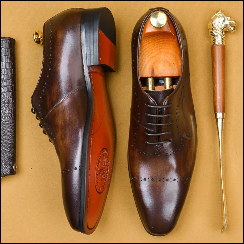 Люксовый брендовый мужской формальный наряд обувь из натуральной кожи Резные Свадебные Туфли-оксфорды с острым носком на шнурках мужская обувь на плоской подошве для жениха SS662