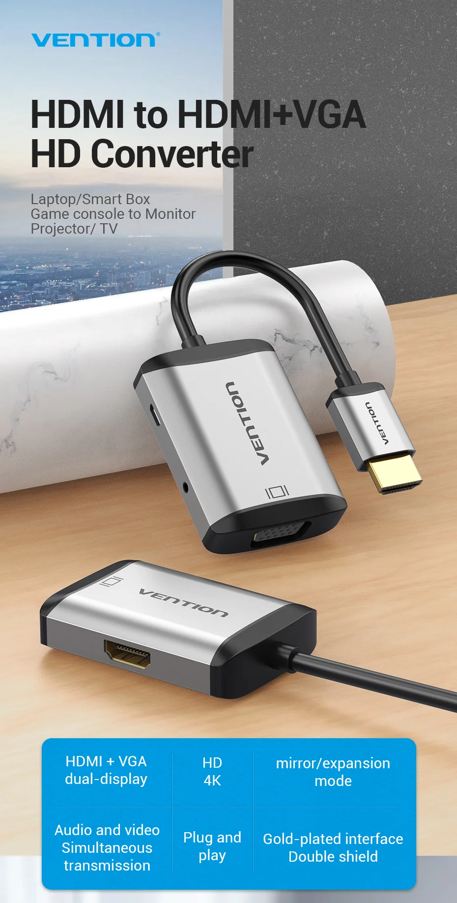 Vention HDMI to HDMI VGA Adapter 4K HDMI Converter HDMI VGA Cable for Laptop PC HDTV PS4 Monitor Projector HDMI to VGA Converter