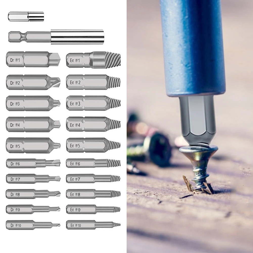 

22pcs Material Damaged Screw Extractor Drill Bits Guide Set Broken Speed Out Easy out Bolt Stud Stripped Screw Remover Tool B4