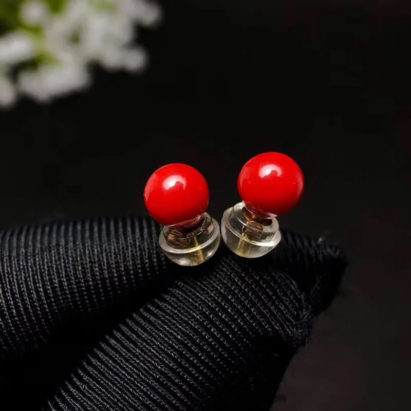 KJJEAXCMY boutique jewelry 18K gold inlaid natural red coral gemstone female luxury earrings support detection trendy