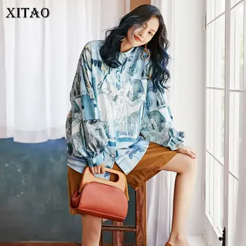 

XITAO Vintage Women Blouse Women Fashion New 2019 Lantern Sleeve Print Single Breast Patchwork Small Fresh Minority Shirt XJ2427