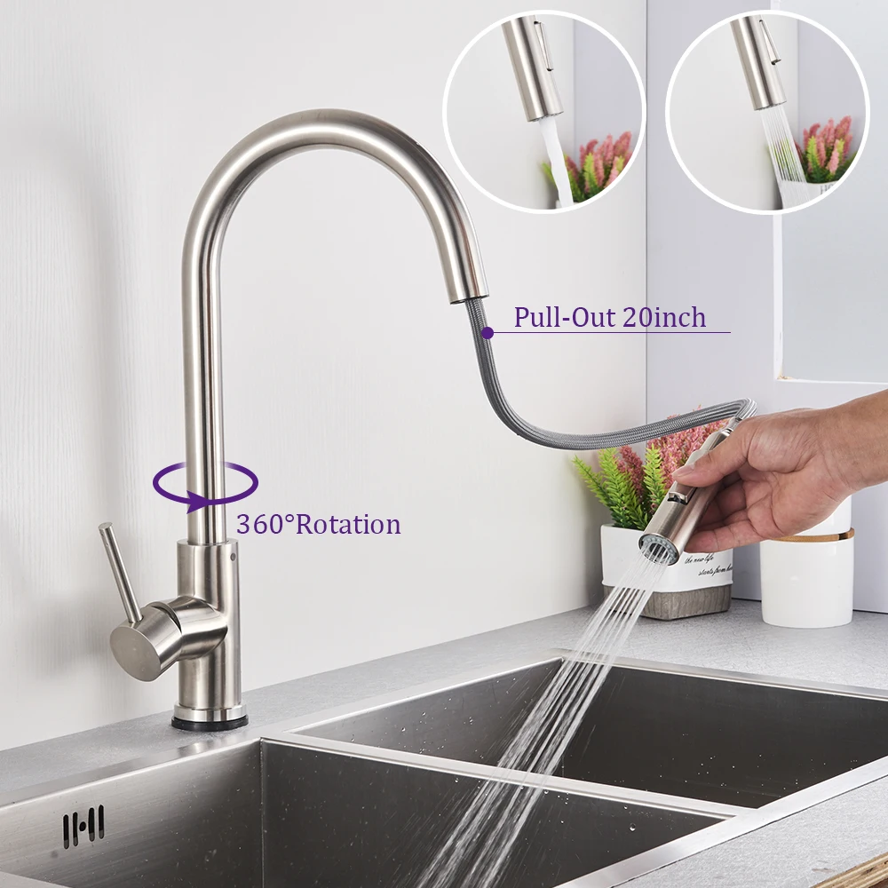 deep kitchen sinks Pull-out Kitchen Faucet, Kitchen Hot and Cold Water Faucet, Single-hole Handle Rotation, 2-function Mixing Faucet white kitchen sink