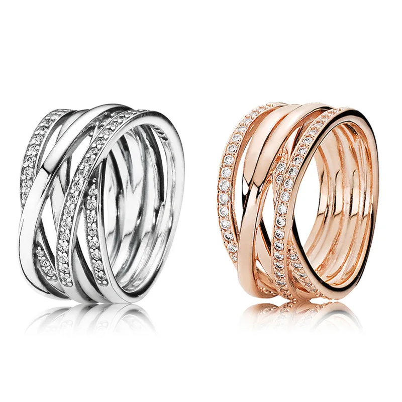 

Original 925 Sterling Silver Rose Gold Openwork Eternity Entwined Crystal Rings For Women Wedding Party Gift Fashion Jewelry