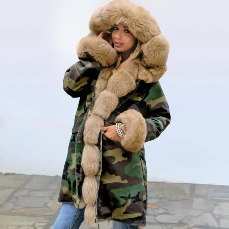 Getвесенняя Женская парка зимняя верхняя одежда куртка пальто камуфляжная пуховая куртка с меховым капюшоном женские зимние куртки женская пуховая парка
