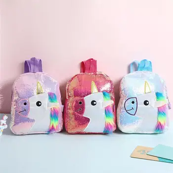 

Rosy Shiny Plush Backpack Sequin Unicorn Design Satchel Adorable Bookbag Fashion Cute Kids Travel School Bag for Student Child