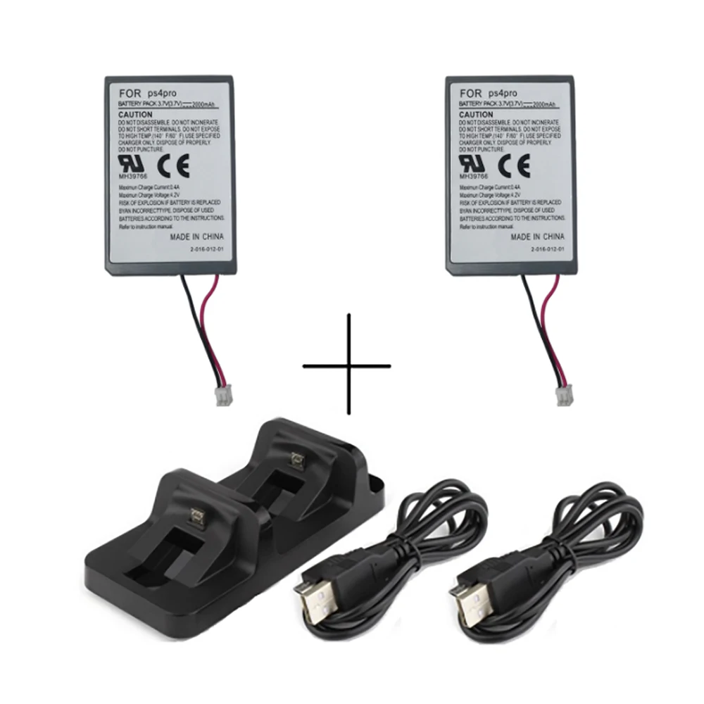 

2Pcs 2000mAh Gamepad Battery For Sony PS4 Pro / PS4 Slim Wireless Controller with 1x Duakl Charging Dock+2x USB Charging cable