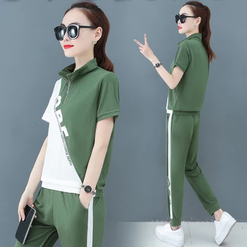 

tracksuits women set Summer 2 suit women's fashion 2020 new style stand collar short sleeve color contrast leisure two piece set