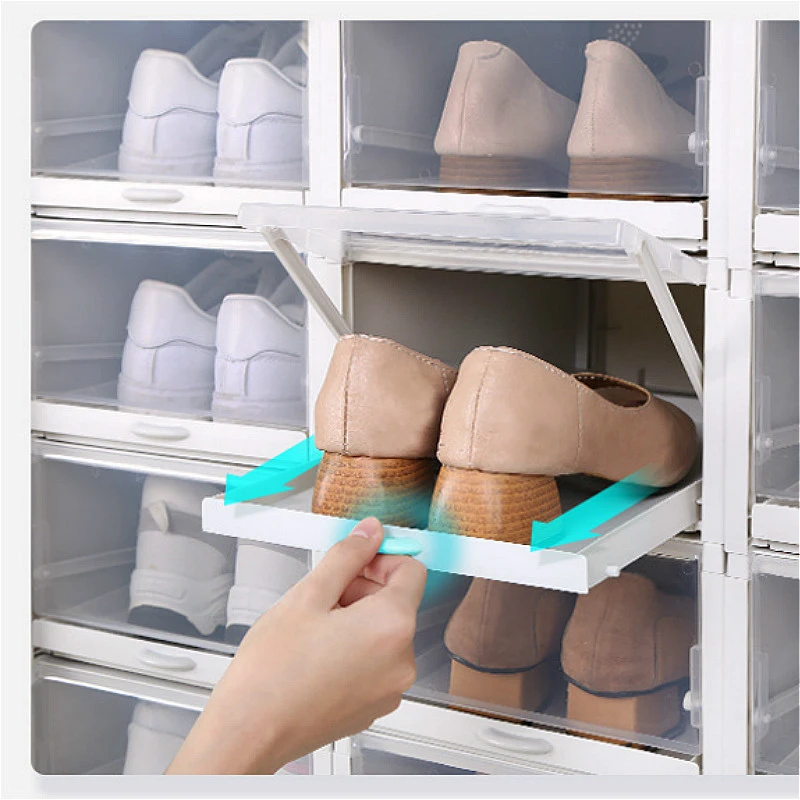 Boîte de rangement pour chaussures en plastique, plus grande h18.3 cm, Type  à tirer, armoire transparente, tiroir, boîte de baskets empilables, boîte à  rabat, organisateurs de rangement | AliExpress