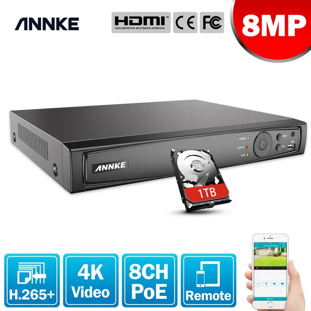 Сетевой видеорегистратор ANNKE 8 каналов Мп POE NVR IP камера P2P облачная функция Plug And