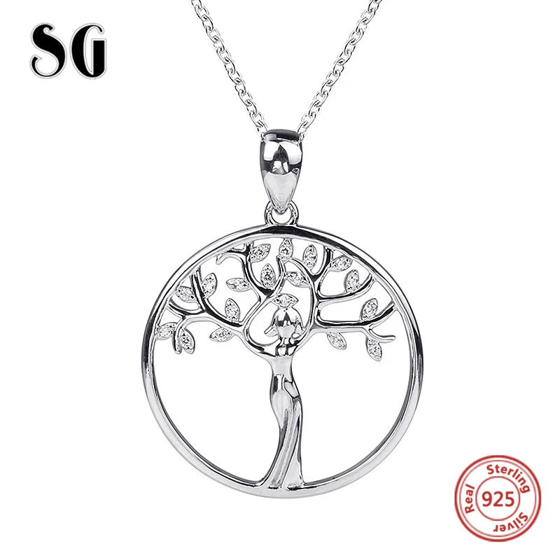 SG, модная семейная подвеска с деревом жизни, ожерелье для женщин, серебро 925 пробы, цепочка с цирконием, ювелирное изделие, подарок для мамы