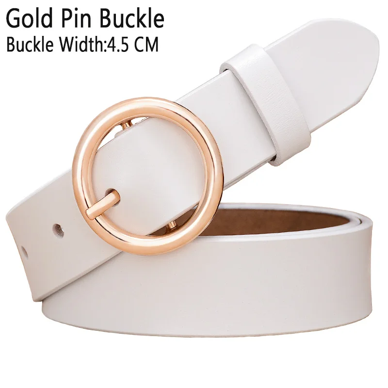 White Gold buckle Модный ремень с круглым кольцом и пряжкой, женские ремни из натуральной кожи для женщин, качественный ремень из коровьей кожи, женский пояс для джинсов, ширина 2,8 см - Цвет: White Gold buckle