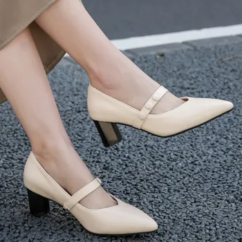 

Fanyuan Office Work Ladies Pumps Shoes Fashion Belt Pointed Shoes Women Special Heels Pointed Toe Footwear Size 30-43