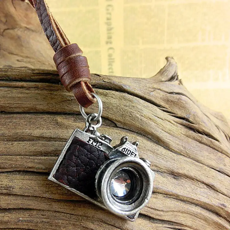 1 шт винтажное ожерелье креативное ожерелье в форме камеры регулируемое кожаное ожерелье кулон подарок на день рождения(кофе