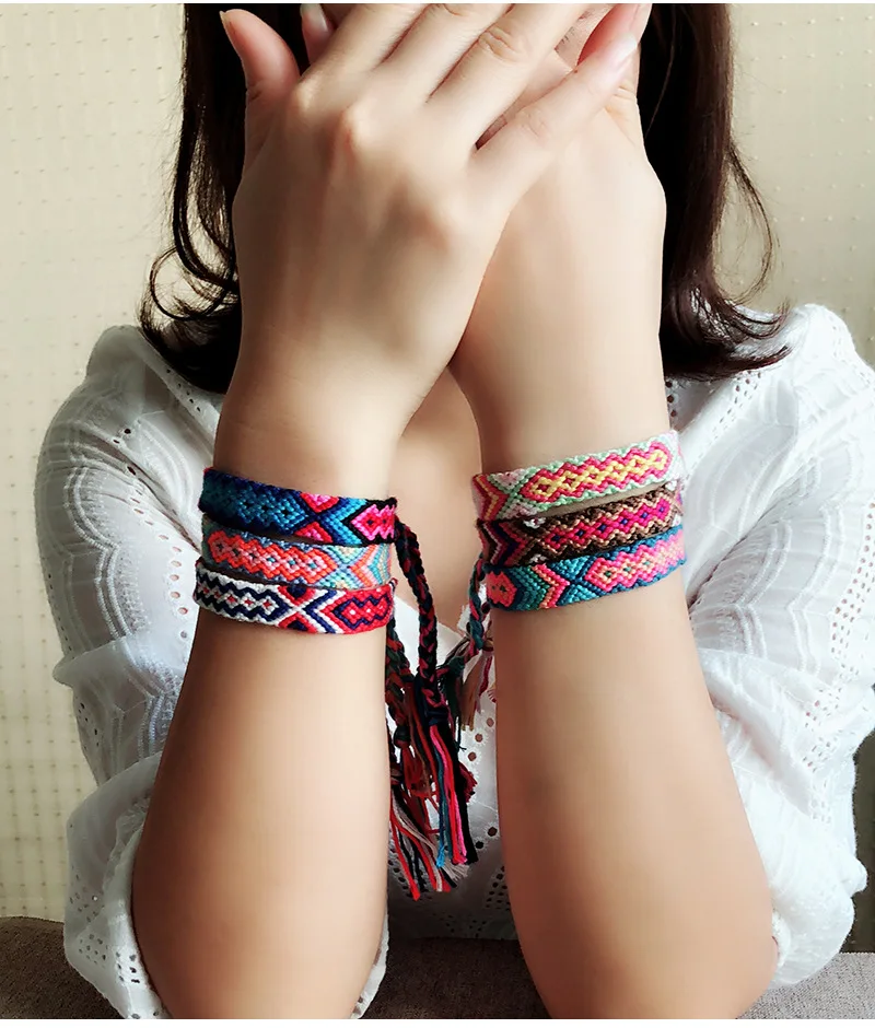 ##BUY 1Pcs Nepal Ethnic Handmade Summer Beach colourful Braid String Cotton Wrap Woven Rope Bracelets For Women Men