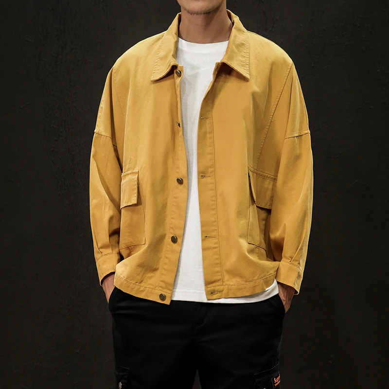 

Spring Cotton Jacket Men's Slim Fashion Solid Color Casual Lapel Tooling Jacket Man Streetwear Wild Hip Hop Bomber Jacket M-5XL