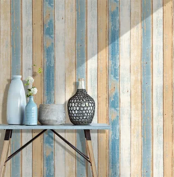 

Vintage Wood Plank Wallpaper Rolls Distressed Wood Wallpaper Blue/Brown/White Prepasted Contact Paper Decorative Sticker