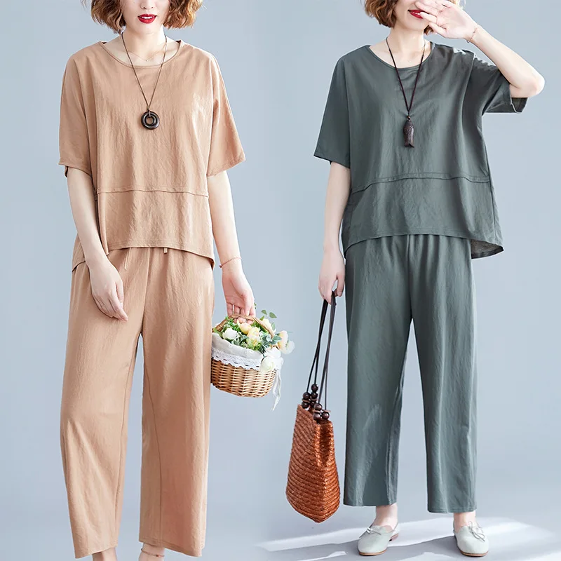 

Fat Mm Summer Loose And Plus-sized Slimming Tops Loose Harem Pants Two-Piece Set