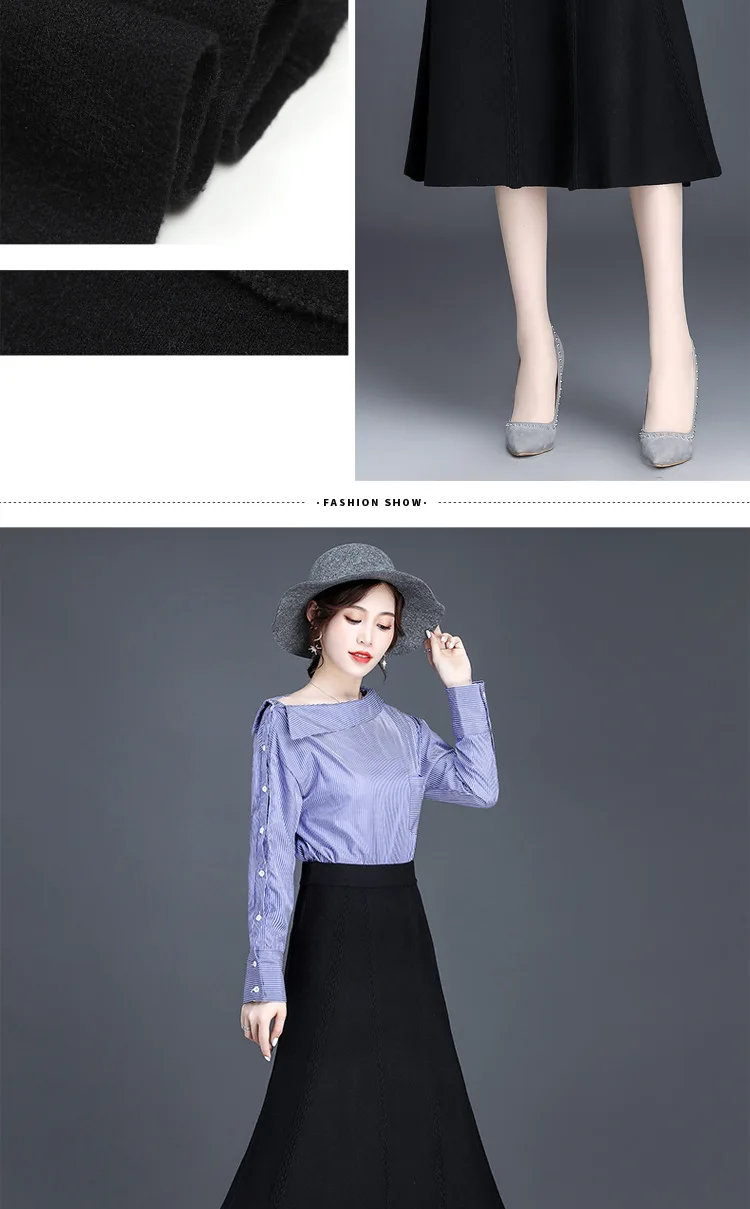Faldas mujer moda новая длинная юбка женская осенняя и зимняя юбка с надписью Женская трикотажная шерстяная плиссированная юбка Толстая Jupe femme