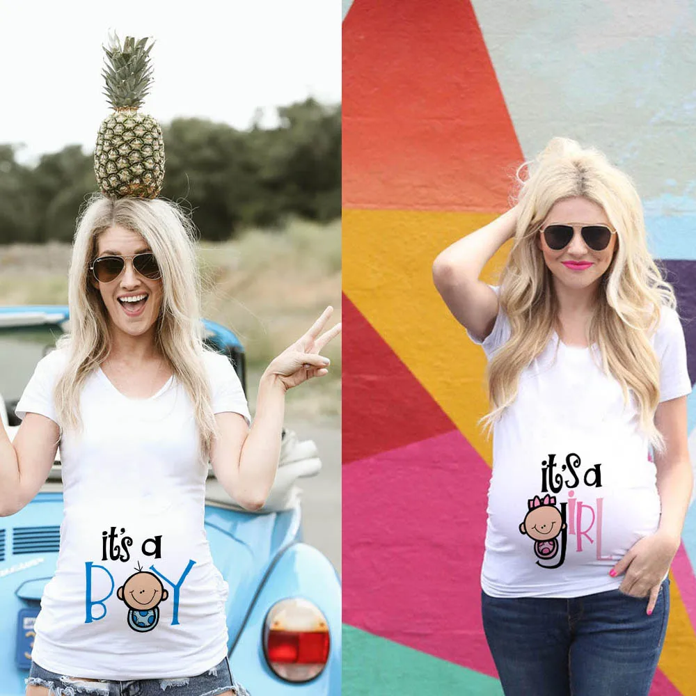 T-Shirt Maternity-Clothing Pregnant-Anouncement Pregnancy-Plus-Size Tops Short-Sleeve