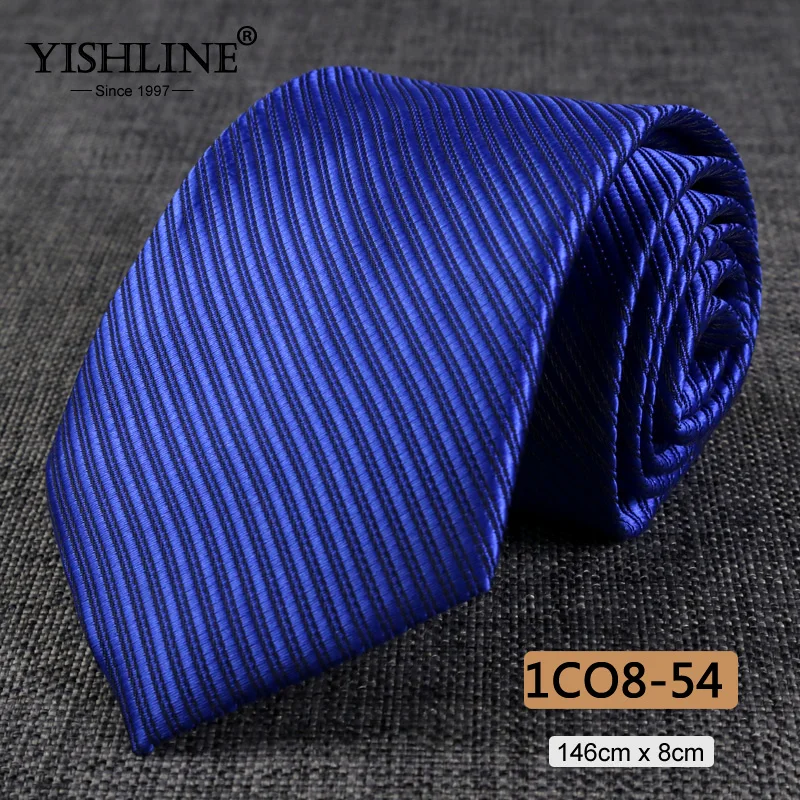 1CO8-54 YISHLINE, распродажа, 8 см, мужские галстуки, классический галстук, синий, для мужчин, в полоску, в клетку, серый, розовый, деловой галстук для жениха, свадебные аксессуары - Цвет: 1CO8-54