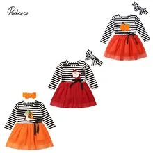 Брендовое детское платье для маленьких девочек Полосатое платье с длинными рукавами на Рождество Хэллоуин благодарения вечерние фатиновые платья-пачки, одежда