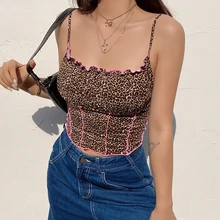 Best Offers Fashion Leopard Print Tank Top Ruffles Frilly Tanks Sling Sleeveless Crop Tops Square Collar Striped Summer Vest Vetement Femme Best Offers Fashion Leopard Print Tank Top Ruffles Frilly Tanks Sling Sleeveless Crop Tops Square Collar Striped Summer Vest Vetement Femme