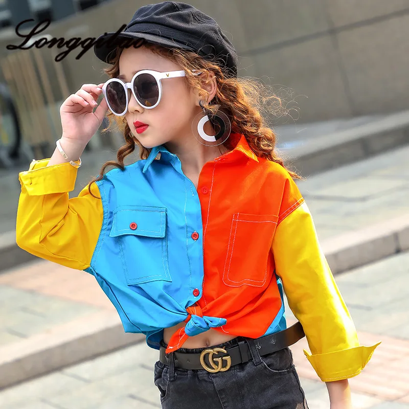 Roupa das Crianças Moda das Crianças Meninas Nova Costura Camisa no Grande Feminina Bebê Cor Menina Blusa 2020