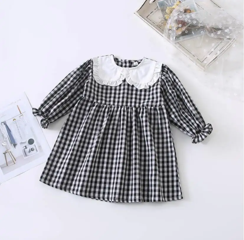 Г. Весенние детские хлопковые платья в клетку в японском стиле; милая одежда принцессы для девочек; 5 шт/лот;