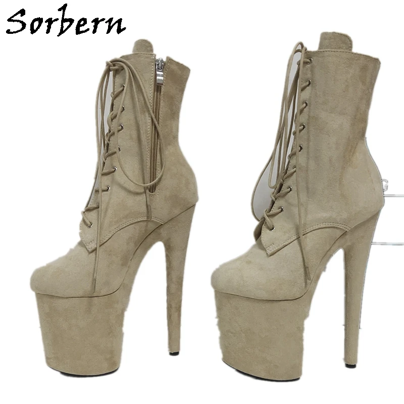 

Sorbern Khaki Pole Dance Boots Women 20Cm Extreme High Heel Stripper Heels Faux Suede Fetish Shoes Lace Up Custom Multi Colors