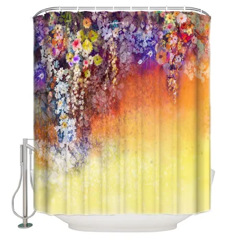 

Flowers Purple Yellow Orange Plant Red Shower Curtain Washable Home Bath Decor Curtains With 12 Hooks