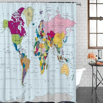 

Bathroom Curtain World Map Lattice Waterproof Fabric Shower Curtain Home Bathroom Decoration Shower Curtains