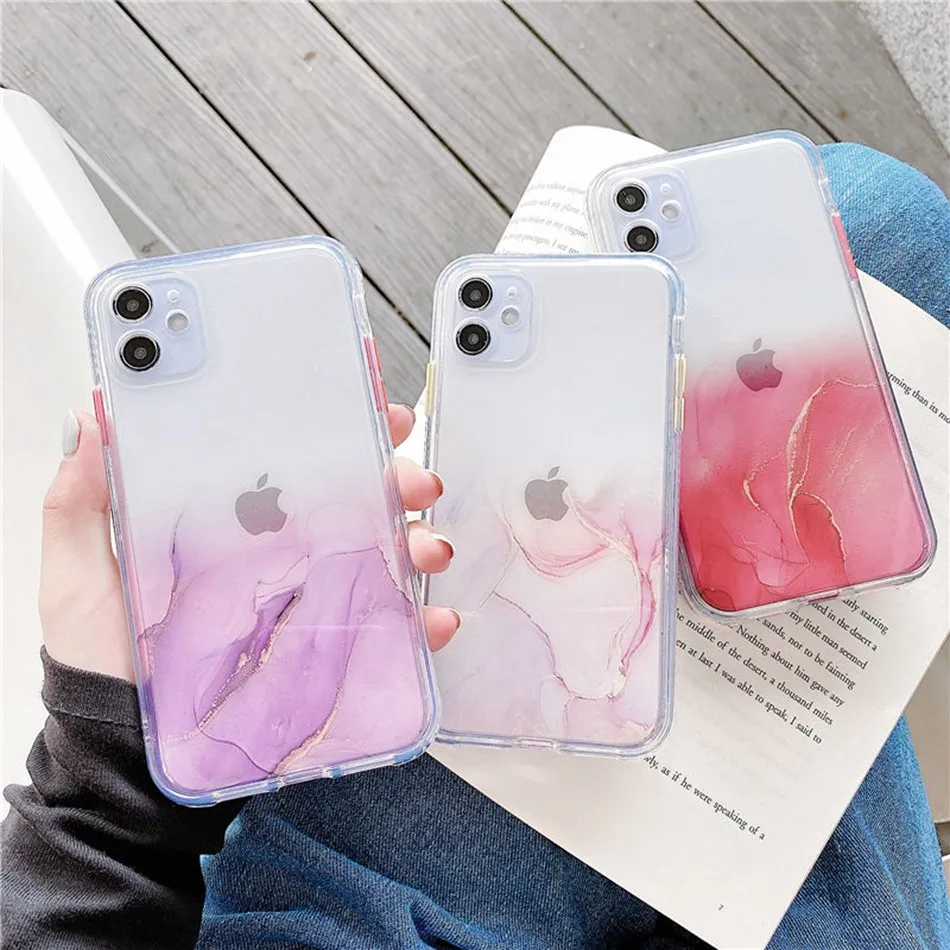 Marble Phone Case For Apple iPhone 11 12 Pro XS Max Mini SE 2020 12 7 8 Plus X XS XR Case Transparent Color Full Clear Cover