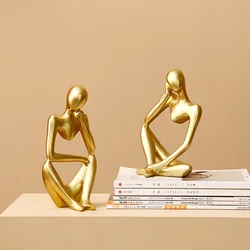 Sculpture de personnage abstrait nordique doré, décoration créative pour la maison, salon, bureau, grès, cadeau 