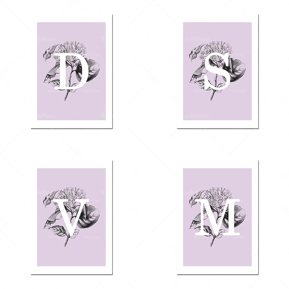 Impressione D'Art Monogramma Personaggio Fiore Rosa | Affiche Florale Pastello | Perizoma, Divano Art
