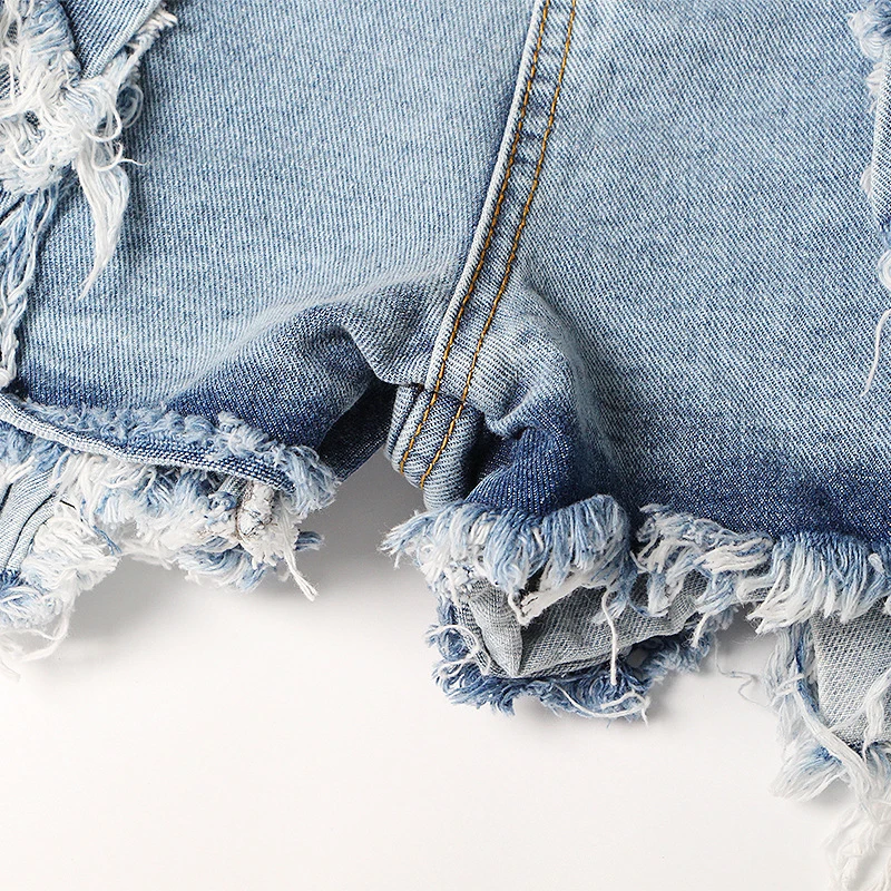 ECRURANI Blue Patchwork Denim Shorts For Women High Waist Tassels Asymmetric Casual Short Pants Female 2022 Summer Fashion Style