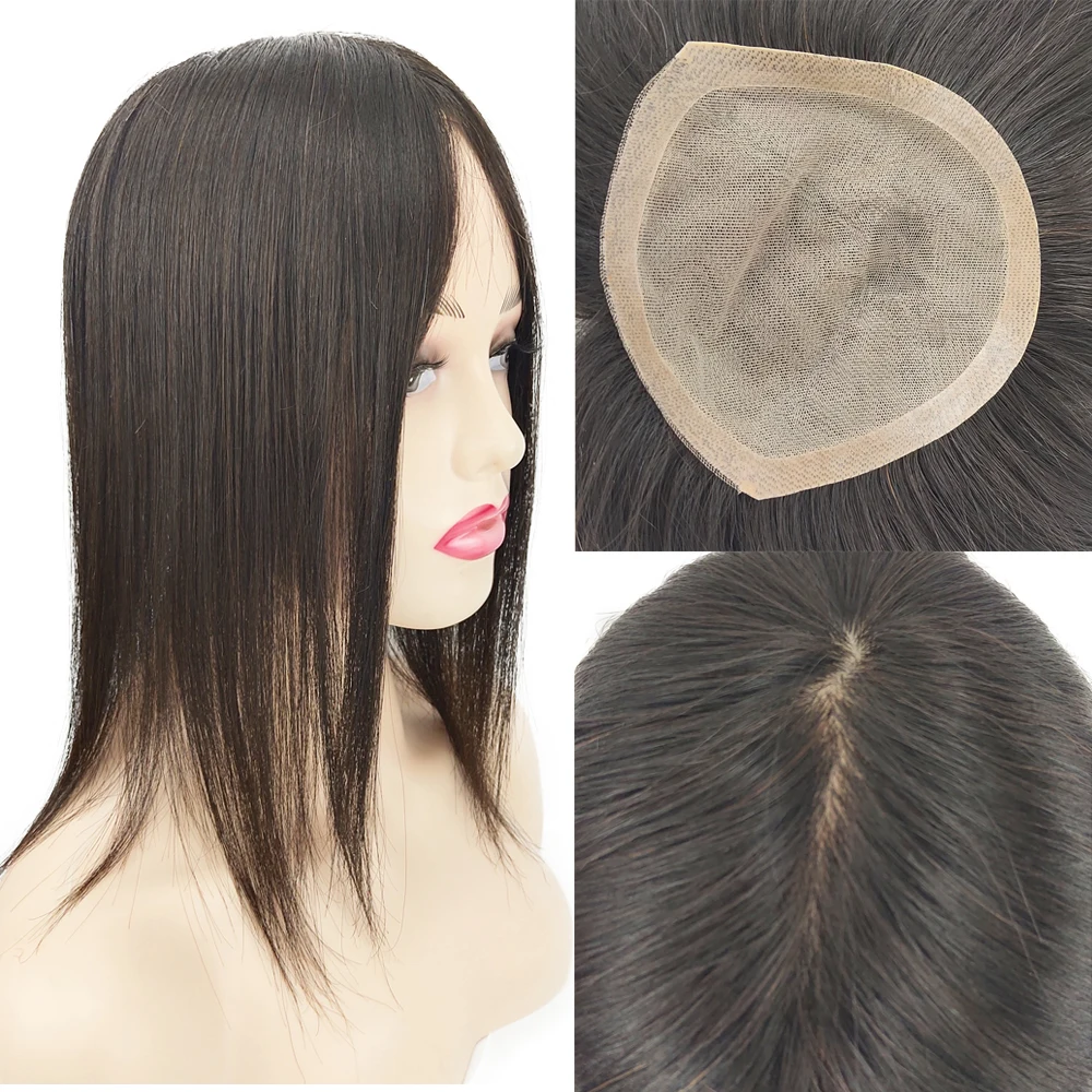 

13x15CM Hand Tied Silk Base Human Hair Topper For Women Brazilian Remy Hair Breathable Silk Top Hair Piece With 1CM PU and Clips