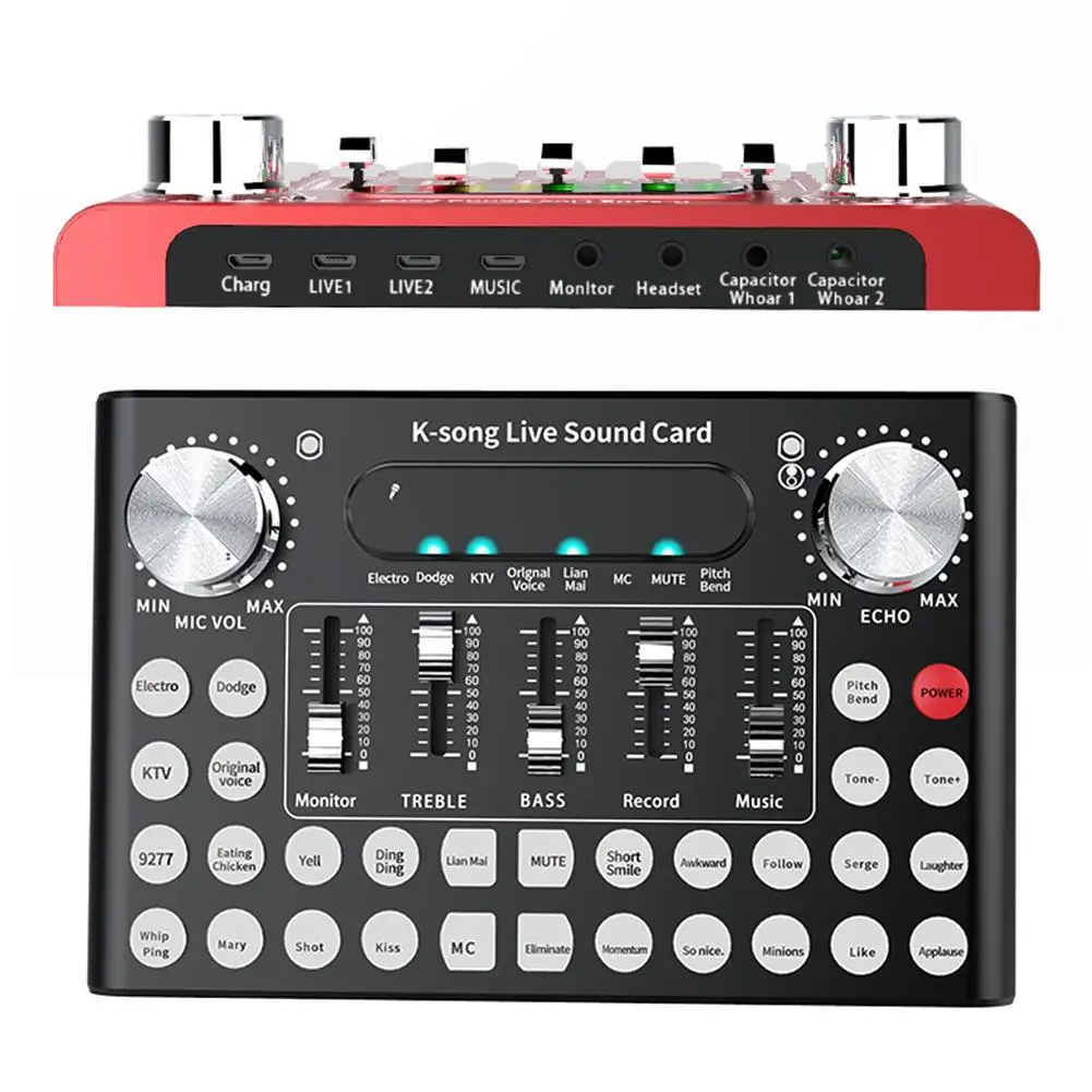 

Portable F9 Metal Sound Card with DSP Sound Chip 18 Electronic Sound Effects Flashing Lights for Mobile Computer High Quality