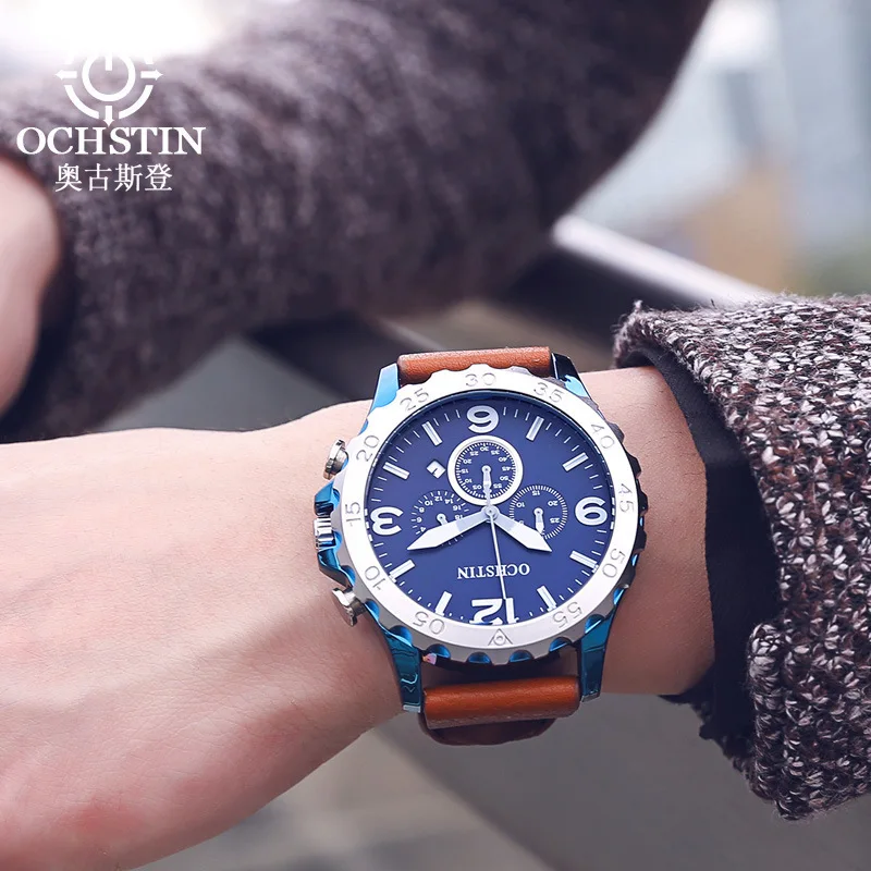 

Ochstin Genuine Product New Style Leather Belt Top Grade Clean Steel MEN'S Watch Fashion Quartz Waterproof Men's Watch