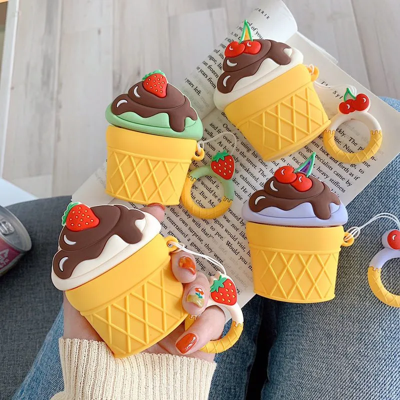 

For AirPod 2 Case 3D Strawberry Fruit Cherry Cake Cartoon Soft Silicone Earphone Cases For Apple Airpods Case Cute Cover Funda