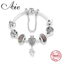 Стерлинговое Серебро 925 Корона в форме сердца кулон со стеклянными бусинами змея цепь для женщин девушка мода ювелирные изделия подарок