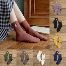 Модные женские мягкие носки-тапочки с отворотами и вышивкой в виде собаки; хлопковые носки для сна; зимние кашемировые Плотные хлопковые носки; низкая распродажа