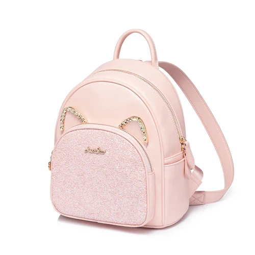 JUST STAR женский рюкзак из искусственной кожи, женская мода, кошачьи ушки, алмаз, двойные сумки на плечо, женский рюкзак для путешествий - Цвет: Розовый