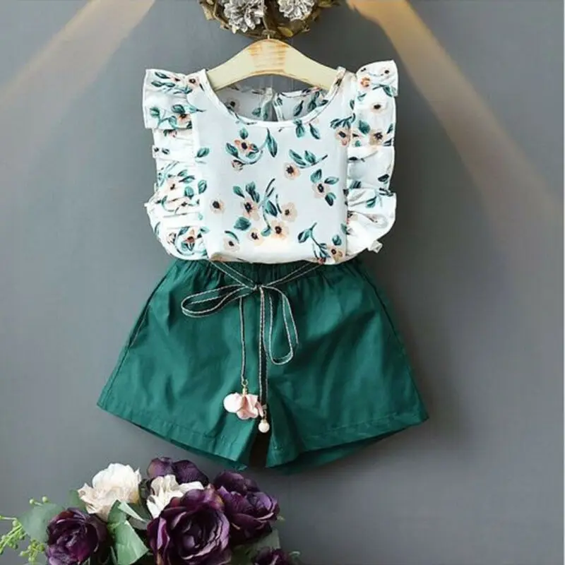 

Топ и шорты для девочек, без рукавов, с круглым вырезом и высокой талией