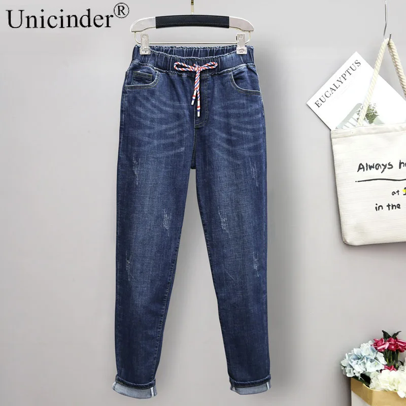 

Unicinder 2021 Plus Size Elastic Jeans Lady Loose High Waist Harun Pants Loose Show Thin Pants Woman High Black Jeans
