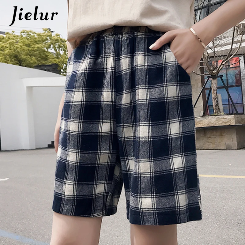 Шорты Jielur женские в клетку повседневные модные короткие штаны с эластичным
