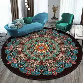 

Bohemian Retro Mandala Ethnic Style Living Room Bedroom Hanging Basket Chair Non-slip Round Mat Carpet